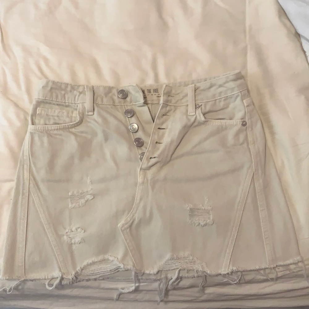 Distressed Free People Denim Mini Skirt